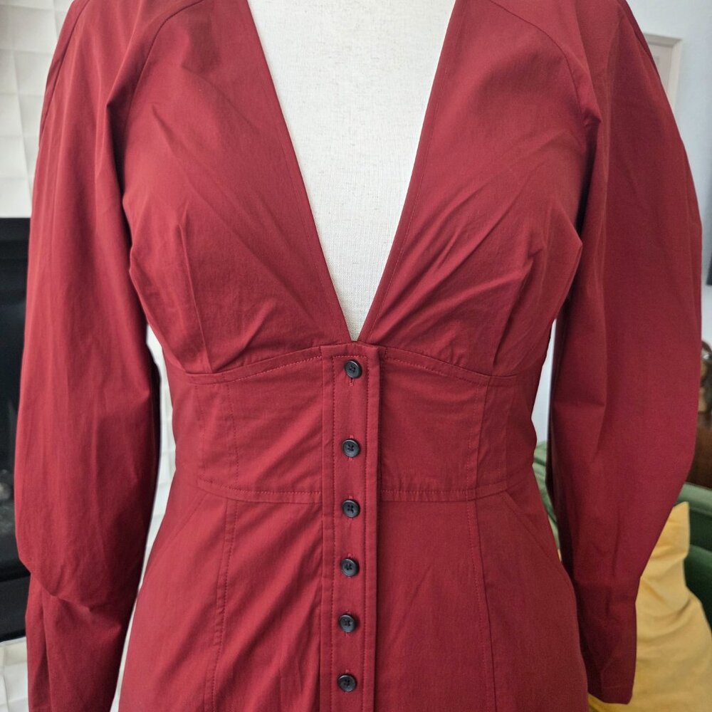 NWOT A.L.C. Fleur Long-Sleeve Tiered Cotton Dress Maroon Deep Red Suma, Size 10 - Picture 3 of 9